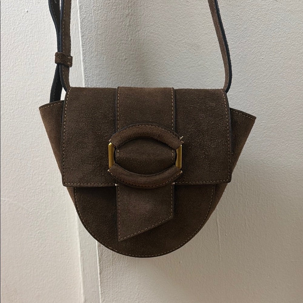 Banana Republic Brown Suede Crossbody Bag with Gold Hardware